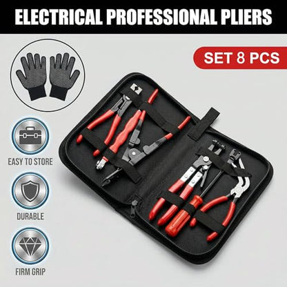 8 Pcs Automotive Electrical Disconnect Pliers Kit with Gloves