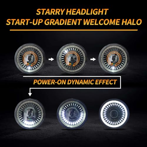7inch Flowing White/Amber DRL Motorcycle Start-up Headlight with Aluminum Alloy Housing Bucket 32-40mm Lamp Shell Fork Tube Bracket - color: Amber w/ Housing