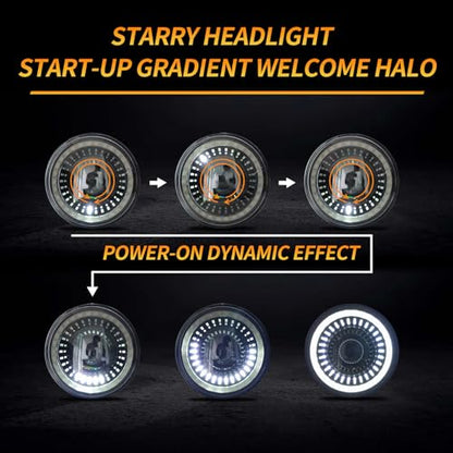7inch Flowing White/Amber DRL Motorcycle Start-up Headlight with Aluminum Alloy Housing Bucket 32-40mm Lamp Shell Fork Tube Bracket - color: Amber w/ Housing