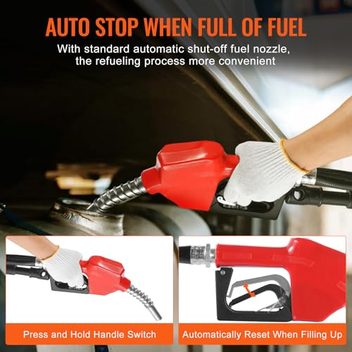 VEVOR Fuel Transfer Pump, 12V DC 15 GPM 1/4 HP, Portable Electric Diesel Transfer Pump with Auto Shut-Off Fuel Nozzle, Long Inlet & Outlet Hose for Gasoline, Diesel, Kerosene, Methanol Blends - size: 12V 15GPM Portable