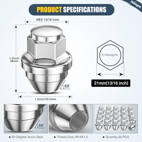 Nilight 20PCS M14x1.5 Lug Nuts Compatible with 2015-2023 Ford Mustang/Edge - color: Silver, size: 20PCS Mustang/Edge 2015-2023 Explorer 2020-2023