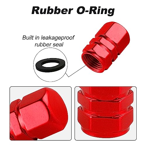 Alpmosn Aluminum Tire Stem Valve Caps Wheel Valve Covers Car Dustproof Tire Cap Cover Accessories, Universal for SUV, Car, Bike and Motorcycle, Hexagon Shape (4PCS Red) - color: Red