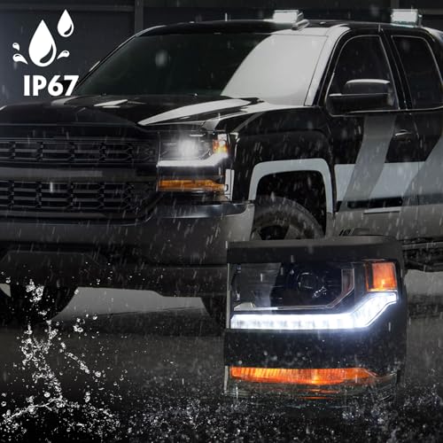 FIONE HID Headlights Compatible with Chevy Silverado 1500 2016-2018/2019 Silverado 1500 LD W/O Bulbs Black Housing Headlamp Left Driver+Right Passenger Side - color: Black, size: PA(Driver&Passenger)