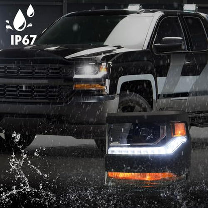 FIONE HID Headlights Compatible with Chevy Silverado 1500 2016-2018/2019 Silverado 1500 LD W/O Bulbs Black Housing Headlamp Left Driver+Right Passenger Side - color: Black, size: PA(Driver&Passenger)