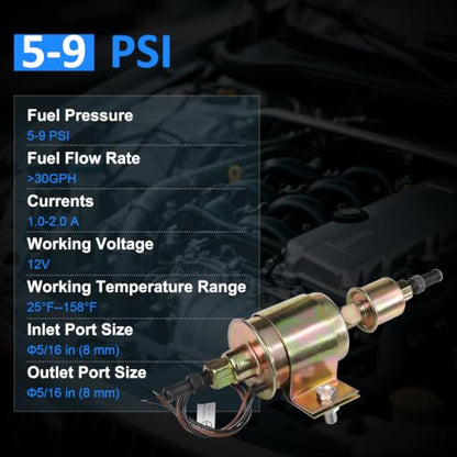 Universal 12V Low Pressure Electric Inline Fuel Pump 5-9 PSI - size: 5-9 PSI 30GPH