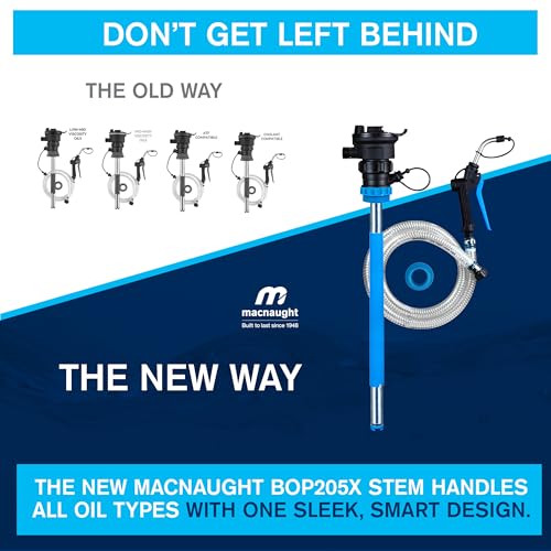 Macnaught BP205X Universal Oil Pump Stem Kit – 16/55 Gallon, 5FT Hose, On-Demand Nozzle – for Oil, ATF, Coolant, Hydraulic Fluids – 2 Yr Warranty - style: 16-55 Gal Universal Stem Kit