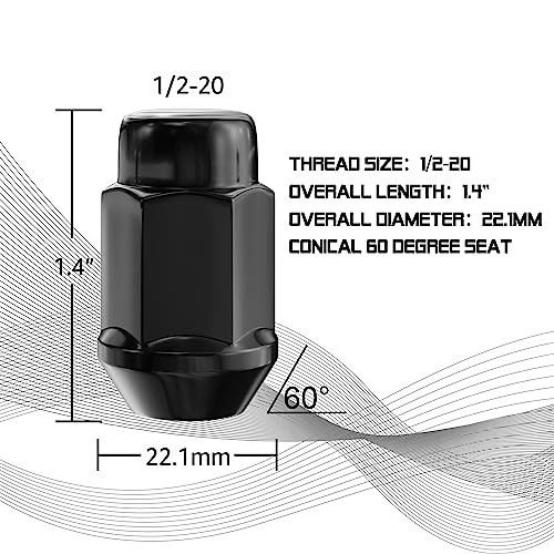 20PCS 1.4 inch 1/2-20 Closed End Bulge Acorn Black Lug Nuts - Cone Seat - 19mm Hex Lug Nut for Bronco Mustang Cherokee Liberty Ranger Exlporer YJ TJ KJ KK ZJ WJ WK XK MJ XJ Aftermarket Wheels - color: Black, size: 1.4 inch