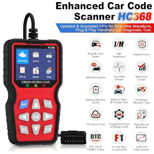 OBD2 Scanner Professional, Car Diagnostic Tool with Live Data & Battery Tester – Works for BMW, Audi, Mercedes, VW & All Cars 10 Modes, Check Engine Light Reader, Oil Reset, Smog Test