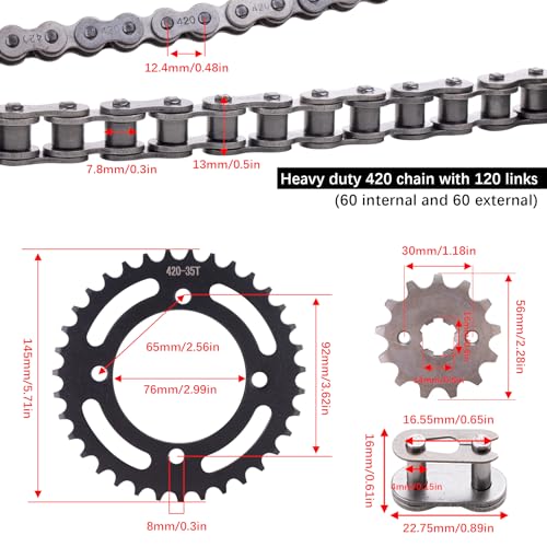 Ultimate 420 120 Links Chain & 420-13T& 35 Tooth Sprocket Set for 50cc to 170cc Dirt Bikes, ATVs, Go Karts, & Mini Bikes - CRF150, YZ80, SSR, Lifan, Coolster, & More!