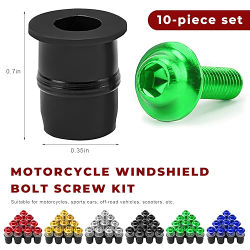 10 PCS Motorcycle Windshield Bolts Screws Kit, Aluminum Alloy Motorbike Fairing Screws Bolts Nuts with Wrench, Universal Mounting Fasteners for Motorcycle Windscreen Body Panels (Green) - color: Green