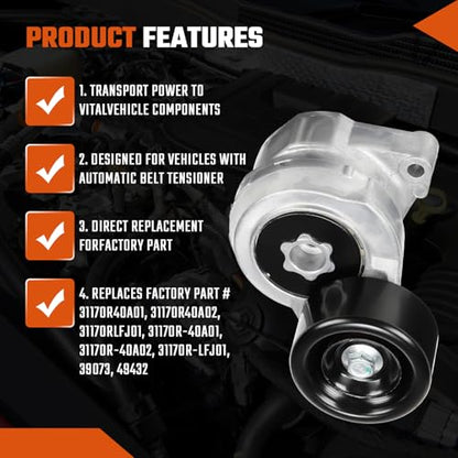 Belt Tensioner Assembly with Pulley Fit for Honda Accord 2008-2012, Crosstour 2012-2015 & Acura TSX 2009-2014, 2.4L, Replace# 31170R40A01, 31170RLFJ01 - size: 31170R40A01
