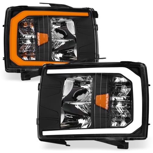 7422451949975 2007-2013 쉐보레 실버라도 1500/2007-2014 2500 3500 HD 스위치백 순차 LED 스트립 바 블랙 하우징 헤드라이트와 호환 앰버 반사판 포함 - color: 블랙., size: Switchback Sequential LED Strips