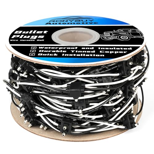 150x 2 Wire Pigtail Double Male Bullet Plugs Roll, 18 Gauge 2 Prong Wire Harness for Clearance Side Markers Trucks Trailers, Continuous 150 Plugs, 6" Lead Spacing Between Plugs - style: 150 Count