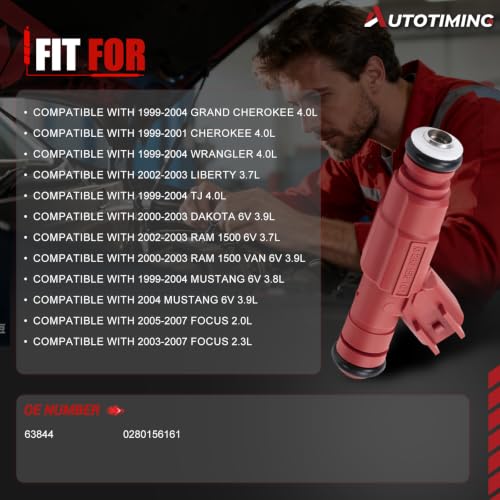 0280156161 Fuel Injector Set of 6 Compatible with 2000-2003 Ram 1500 3.7L - color: RP-FI02201