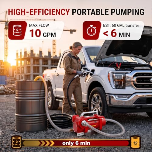 TOPWAY 12V DC Gasoline Fuel Pump 10GPM Self-priming Oil Transfer Pump With Handle, Overheat Protection, Explosion-Proof, Built-in Bypass, for Gasoline Fuel Diesel Kerosene Removal,Red - style: 12V 10GPM