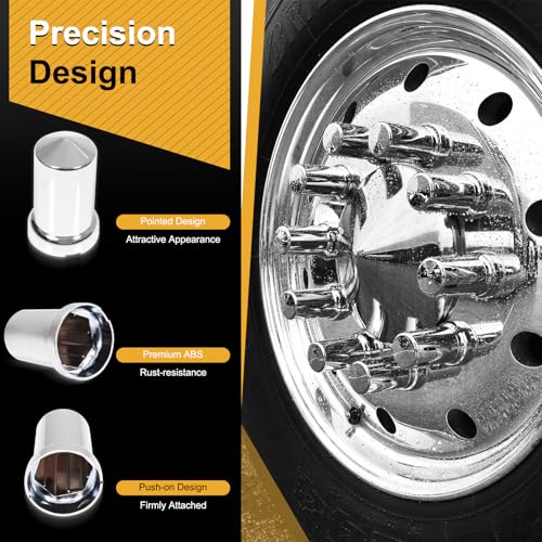 20PCS 33mm Lug Nut Covers Bullet Flanged ABS Chrome Plastic Push-on Nut Cover Caps for Semi Trucks - color: 20 PCS