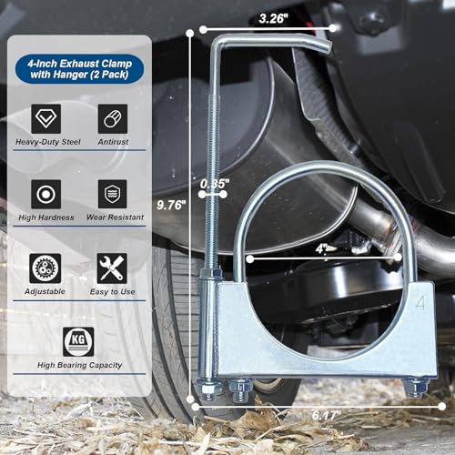 4" Universal Exhaust Clamp With Hanger, Muffler Hanger, 2 Pack - size: 4 Inch-2 PACK