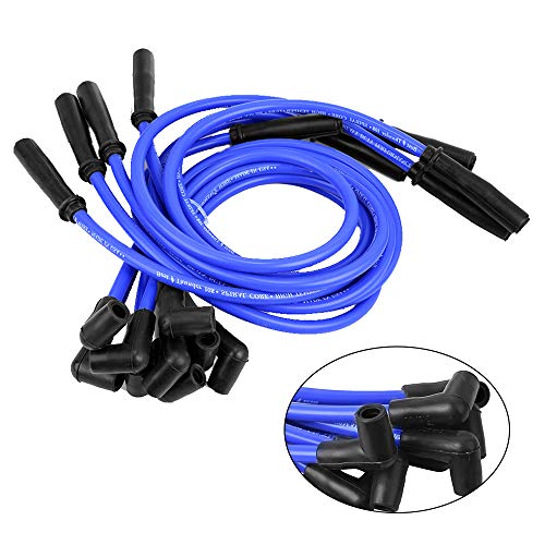 9 Pack 10.5mm Spark Plug Wire Set Electronic Ignition Cables Replacement for SBC BBC HEI 350 383 454 90 to Straight (Blue) - color: Blue, size: 10.5mm