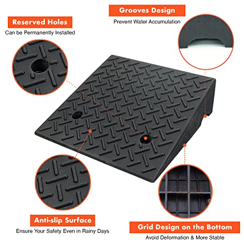 2 PCS Rubber Curb Ramps 19.6" × 19.6" × 6", Heavy Duty 6800 lbs/3 T Capacity Driveway Ramps Shed Ramps Threshold Ramps for Sidewalk Cars Wheelchairs Motorcycle Trucks Scooter Lawn Mower Pets Black - size: 19.6 x 19.6 x 6 Inch - 2 PCS
