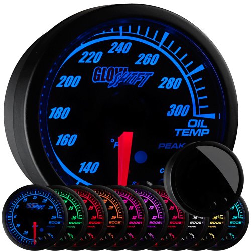 GlowShift Elite 10 Color 280F Oil Temperature Gauge Kit, 2-1/16" 52mm