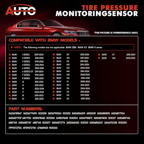 4Pack 315/433MHZ Universal Pre-Programmed TPMS Sensor Tire Pressure Monitoring Sensors Compatible with BMW Model