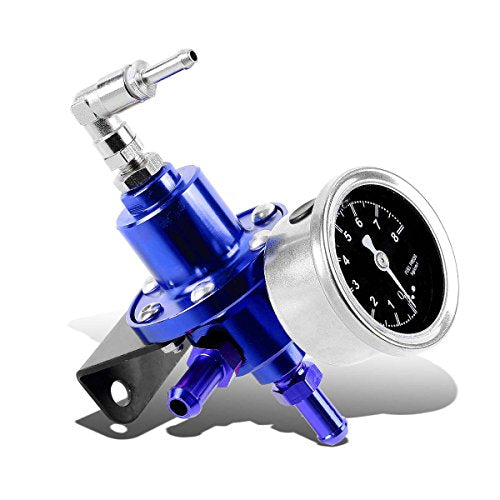 Auto Dynasty 160psi Adjustable Aluminum Fuel Pressure Regulator+Oil Filled Gauge (Blue) - color: Blue