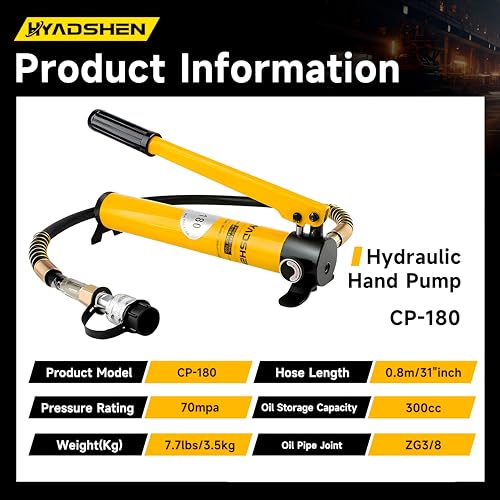 20 ton Hydraulic Cylinder Jack Sets Porta Power Ram Jack Kit with CP-180 Hydraulic Hand Pump, 2” Stroke Hydraulic Cylinder Jack Single Acting Lifting Cylinder Retract Automatically - size: 20T,2"+CP180 PUMP