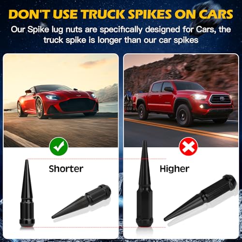 Dynofit M12x1.5 Spike Lug Nuts Compatible with Chevy Toyota Ford,20PCS - color: Black, size: 12x1.5 20PC