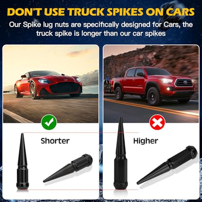 Dynofit M12x1.5 Spike Lug Nuts Compatible with Chevy Toyota Ford,20PCS - color: Black, size: 12x1.5 20PC