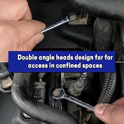 Mini Double Open End Wrench Set Metric 10 Pcs 4mm to 11mm with Portable Storage Pouches Mirror Chrome Finish Super Thin Open Ended Spanner Double Angle Head for Small Fasteners - style: Metric (Double Open End)