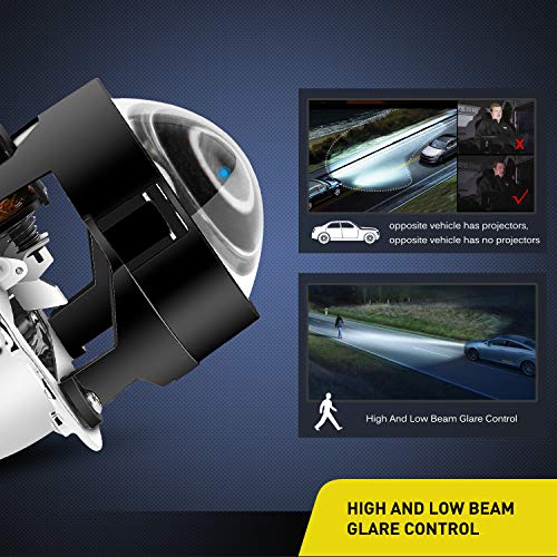 Nilight - 10041P 2.5" Mini Projector Lens for H1 Bulb Headlights Retrofit, Custom Headlamps Conversion:Chrome Shround,2 Years Warranty