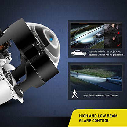 Nilight - 10041P 2.5" Mini Projector Lens for H1 Bulb Headlights Retrofit, Custom Headlamps Conversion:Chrome Shround,2 Years Warranty