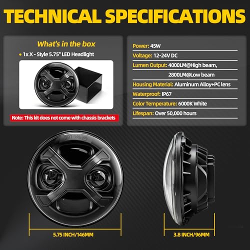 5.75 5-3/4 LED Headlight, White X-Style DRL Motorcycle Projector Headlamp Fits Harley Sportster Iron 883, Dyna Street Bob, Indian Scout Bobber - Super Bright High Low Beam Upgrade, Plug & Play - color: 5.75 Inch White X DRL