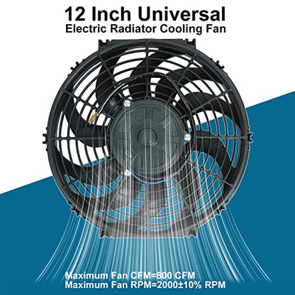 BLACKHORSE-RACING 12" Universal Electric Radiator Cooling Fans + Thermostat Relay & Mount Kit - size: 12 Inch