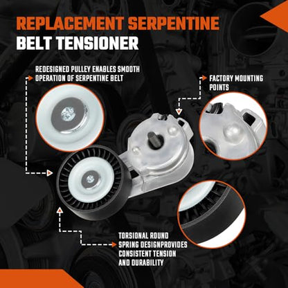 Belt Tensioner Assembly with Pulley Fit for Jeep Wrangler 4.0L 2000-2006, Grand Cherokee 4.0L 1999-2004, Replace# 04854089A, 04854089AB - size: 04854089A