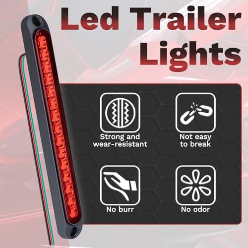 ecocstm 2PCS Led Trailer Tail Light, 10 Inch 15 Red Led Brake Lights Strip - color: Red - 2 PCS