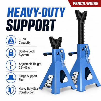 Car Jack Stands with Double Locking Pins and Large Foot Base, 3 Ton Capacity, Automotive Lifting Stand, Light Blue, 1 Pair - color: Light Blue