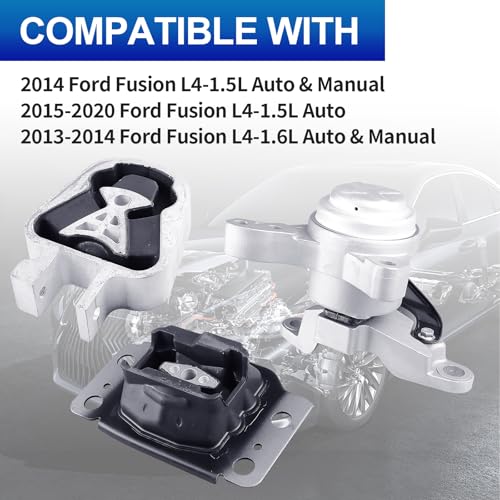 3PCS Engine Motor Mount Set Fit for 13-20 Fusion 1.5L 1.6L - size: 2013-2020 Ford Fusion 1.5L/1.6L Auto/Manual