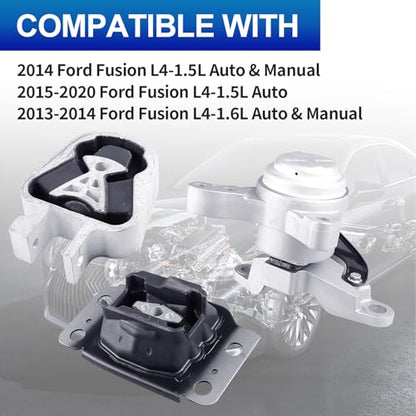 3PCS Engine Motor Mount Set Fit for 13-20 Fusion 1.5L 1.6L - size: 2013-2020 Ford Fusion 1.5L/1.6L Auto/Manual