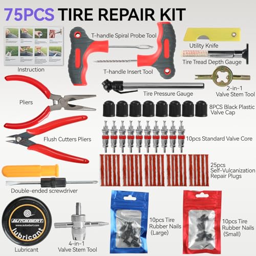 Flat Tire Repair Kits, 75 PCs Tire Screw Plug Kit with Screwdriver - size: 75pcs Compact+kit