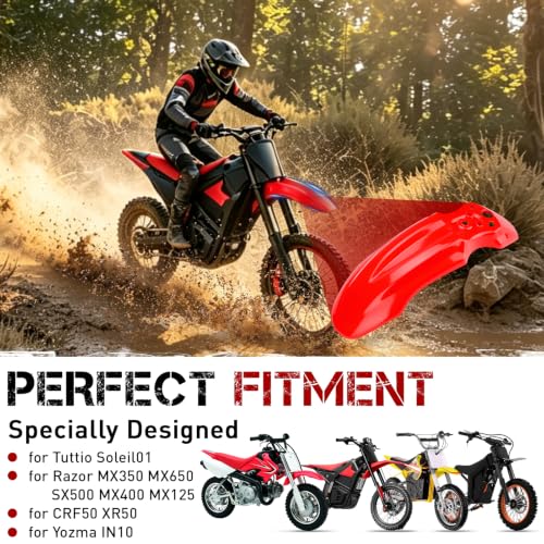 Front Fender Mudguard for Tuttio Soleil01 Yozma IN10 Razor MX350 MX400 MX650 MX500 MX125 Electric Dirt Bike CRF50 XR50 Style 125CC Pit Dirt Bike Plastic Splash Guard (Red) - color: Red