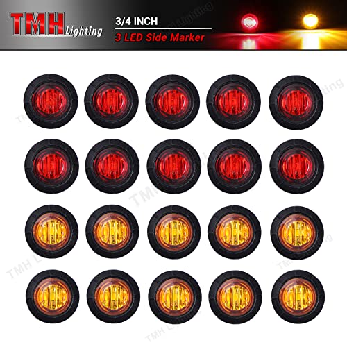 TMH 3/4 Inch Mount 10 pcs Amber + 10 pcs Red LED Clearance Bullet Side LED Marker Lights for Trailer Truck RV Car Bus Van (Pack of 20) - color: 10pcs Amber + 10pcs Red