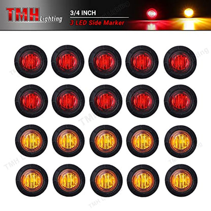 TMH 3/4 Inch Mount 10 pcs Amber + 10 pcs Red LED Clearance Bullet Side LED Marker Lights for Trailer Truck RV Car Bus Van (Pack of 20) - color: 10pcs Amber + 10pcs Red