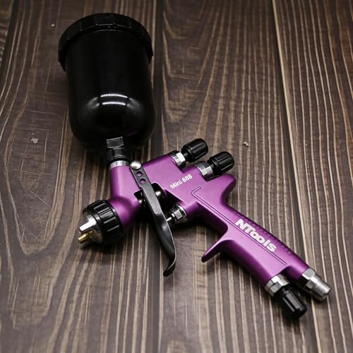 Touch-Up Mini Air Spray Gun, 1.2mm Stainless Steel Nozzle, 250ml Capacity, HVLP Auto Paint Sprayer for Cars and Furniture (Purple, 1.2mm Nozzle) - color: Purple, size: 1.2mm Nozzle