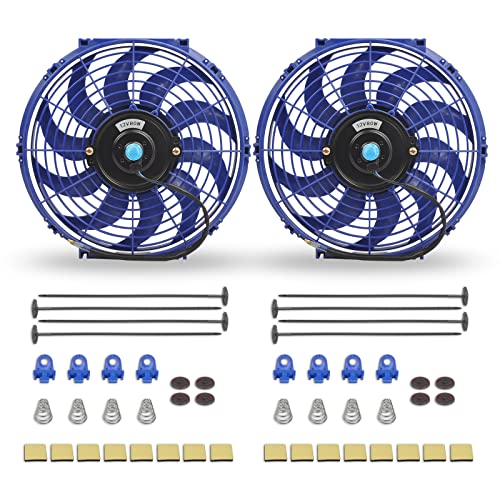 12 Inch Universal Slim Fan Push Pull Electric Radiator 12V 80W High Performance Cooling Fan Mount Kit Blue 2 Pcs - color: Blue, size: 12 Inch-2 Pieces