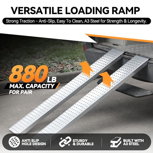 Auto Dynasty 2PCS 63" x 9" Heavy Duty Loading Ramps 880Lbs for Truck ATVs - size: 63" (Silver)