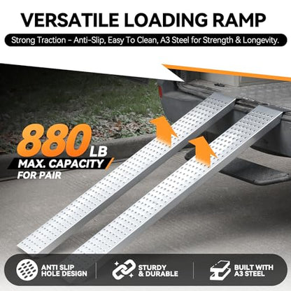 Auto Dynasty 2PCS 63" x 9" Heavy Duty Loading Ramps 880Lbs for Truck ATVs - size: 63" (Silver)