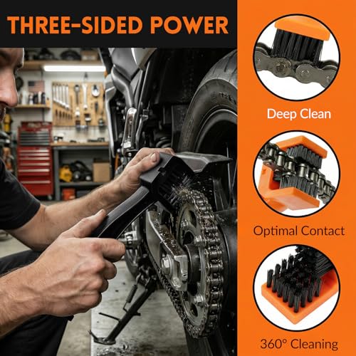 2PCS Motorcycle Chain Washer, Double-Ended Chain Gear Cleaning Tool w/Three-Sided & Long Bristles, Chains Crankset Brush Dirt Cleaner for Motorcycle Bicycle Mountain Bike (Black) - color: 2 PCS, Black