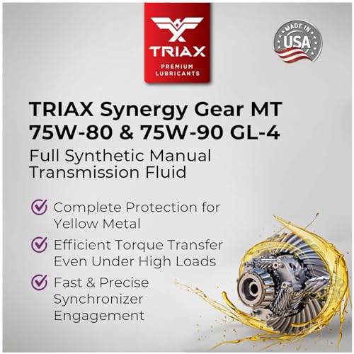 TRIAX Synergy Gear MT 75W-90 GL-4 (MT-90); Full Synthetic Manual Trans Fluid; Smooth Shifting; No Sticking, Slipping, Vibration, or Shudder; Yellow Metal Safe (1 Quart) - size: 1 Quart