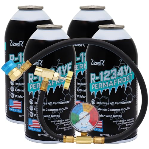 ZeroR® Permafrost for R1234YF AC Systems | Performance Booster | 4 Cans + 24" HD Can Tap Gauge - size: 4 Cans